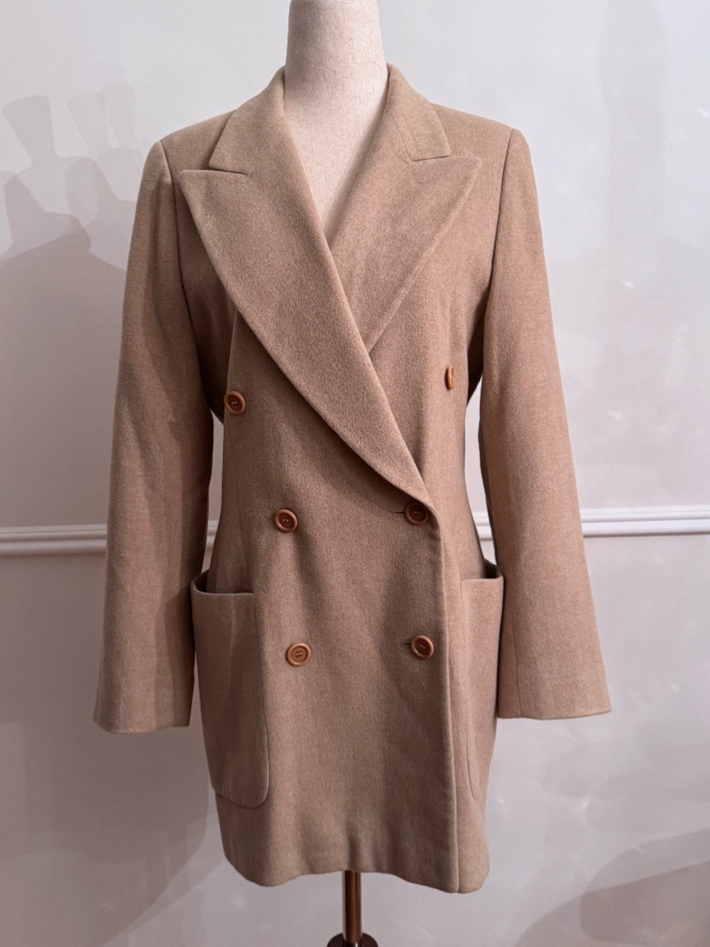 Escada by Margaretha Ley Beige Double Breasted Wool Cashmere Blazer Sz 38